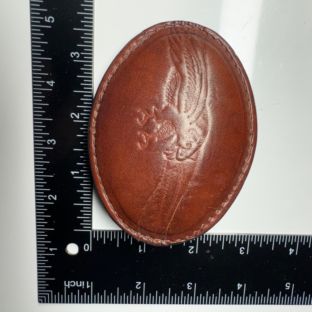 Vintage Leather Belt Buckle Brown Embossed Eagle Talon Western Style‎